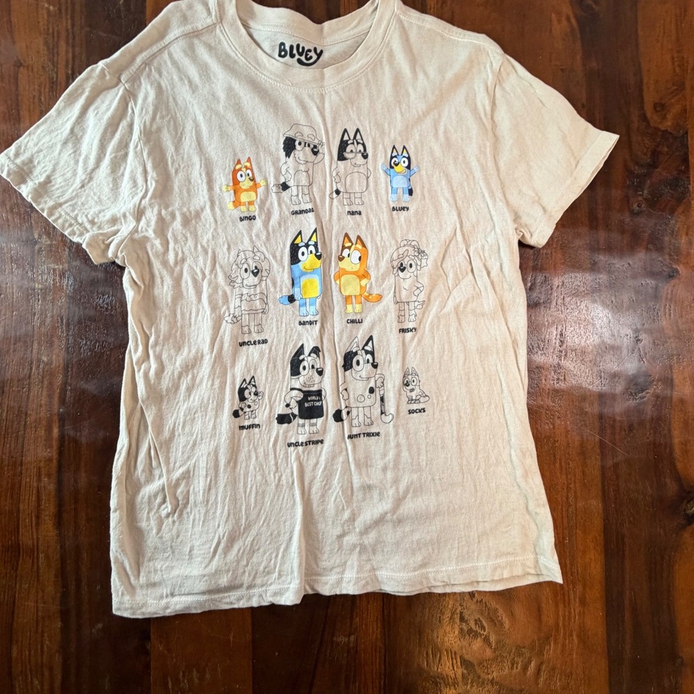 Bluey Family Character Graphic T-Shirt Tan Cotton Short Sleeve Womens Large